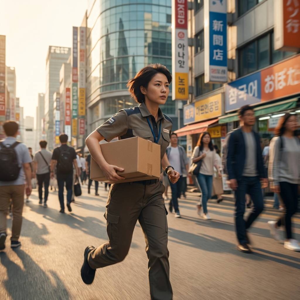 Courier girl holding box
